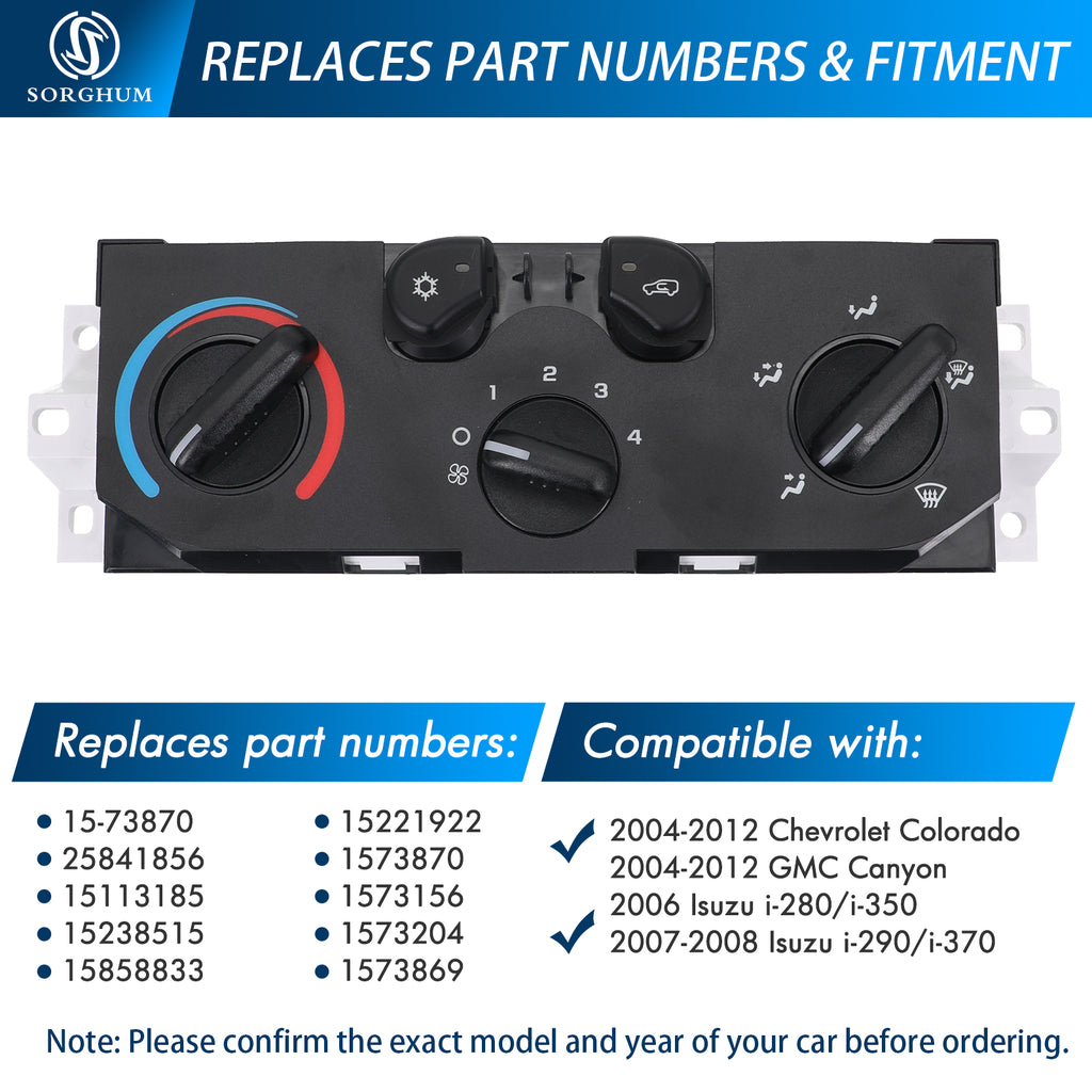 Sorghum 15858833 Air Conditioning Panel Control Switch Fit for Chevrolet Colorado 2004-2012 GMC Canyon 2004-2012 Isuzu i-280