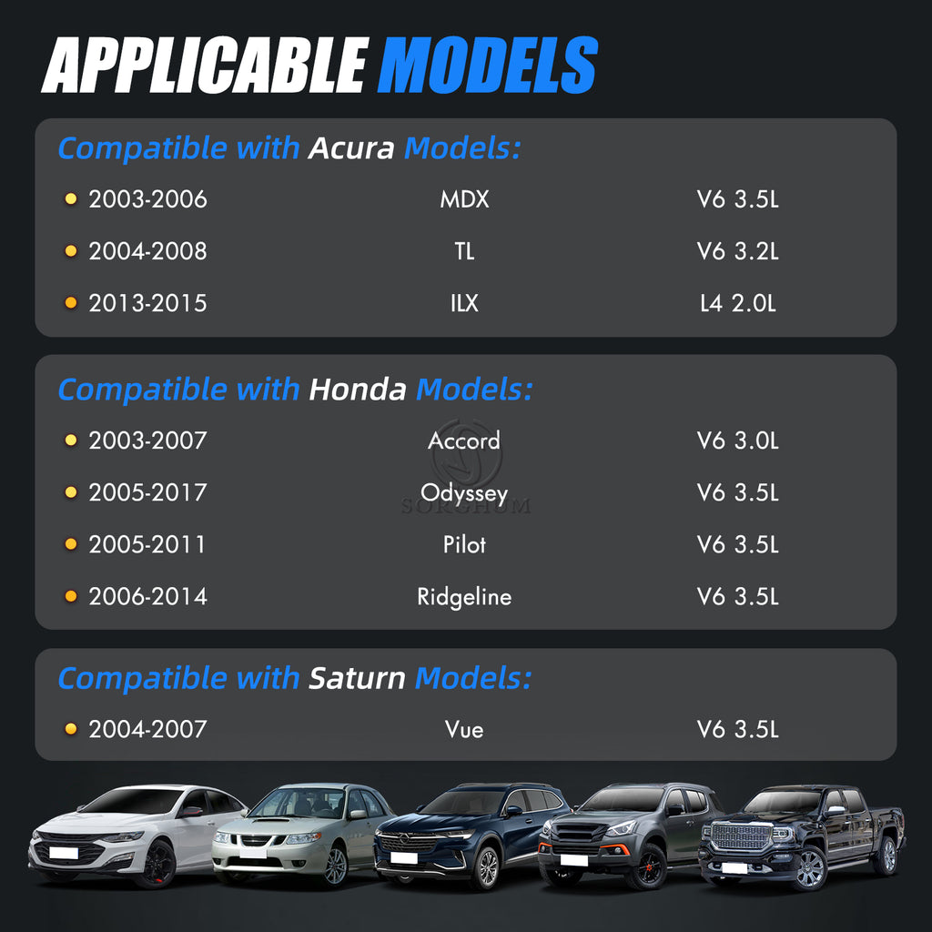 Sorghum 16450-RCA-A01 Fuel Injectors Set of 6 Fit for Honda Accord 2003-2007 Odyssey 2005-2017 Pilot 2005-2011 Ridgeline 2006-2014 Acura MDX TL ILX 2006-2014