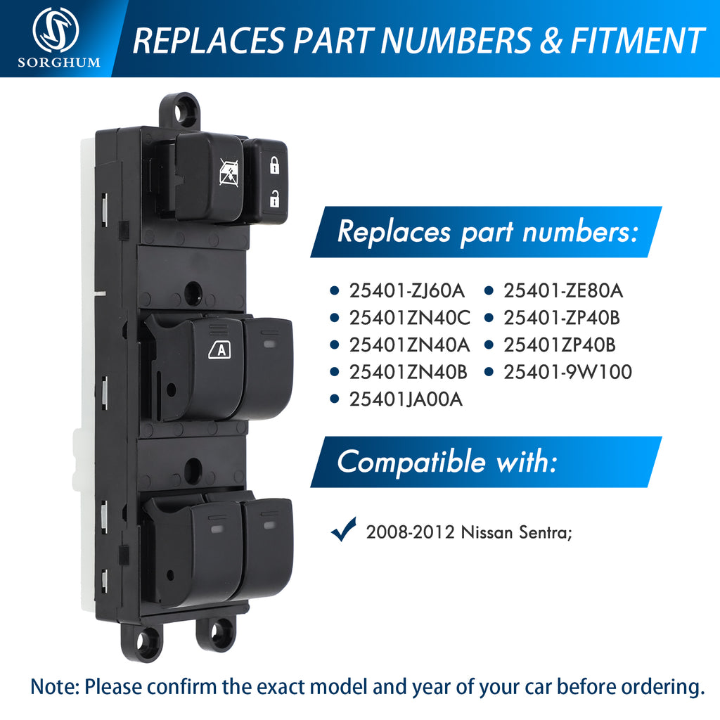 Sorghum 25401-ZJ60A Master Power Window Switch Fit for 2008 2009 2010 2011 2012 Nissan Sentra