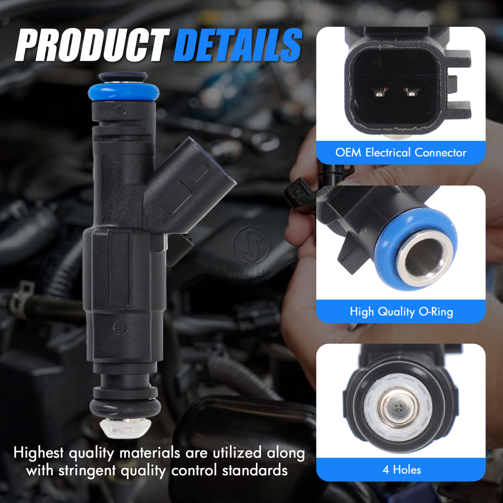 Sorghum 280155784 Fuel Injectors Set of 6 Fit for Jeep Cherokee 1999-2001 Grand Cherokee Wrangler 1999-2004 L6 4.0L Dodge Ram 1500 2500 Van 3500 Van