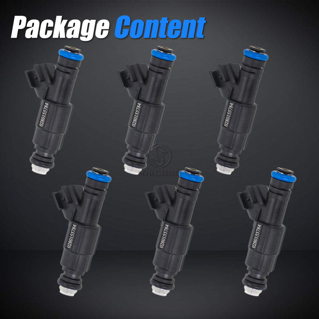 Sorghum 280155784 Fuel Injectors Set of 6 Fit for Jeep Cherokee 1999-2001 Grand Cherokee Wrangler 1999-2004 L6 4.0L Dodge Ram 1500 2500 Van 3500 Van