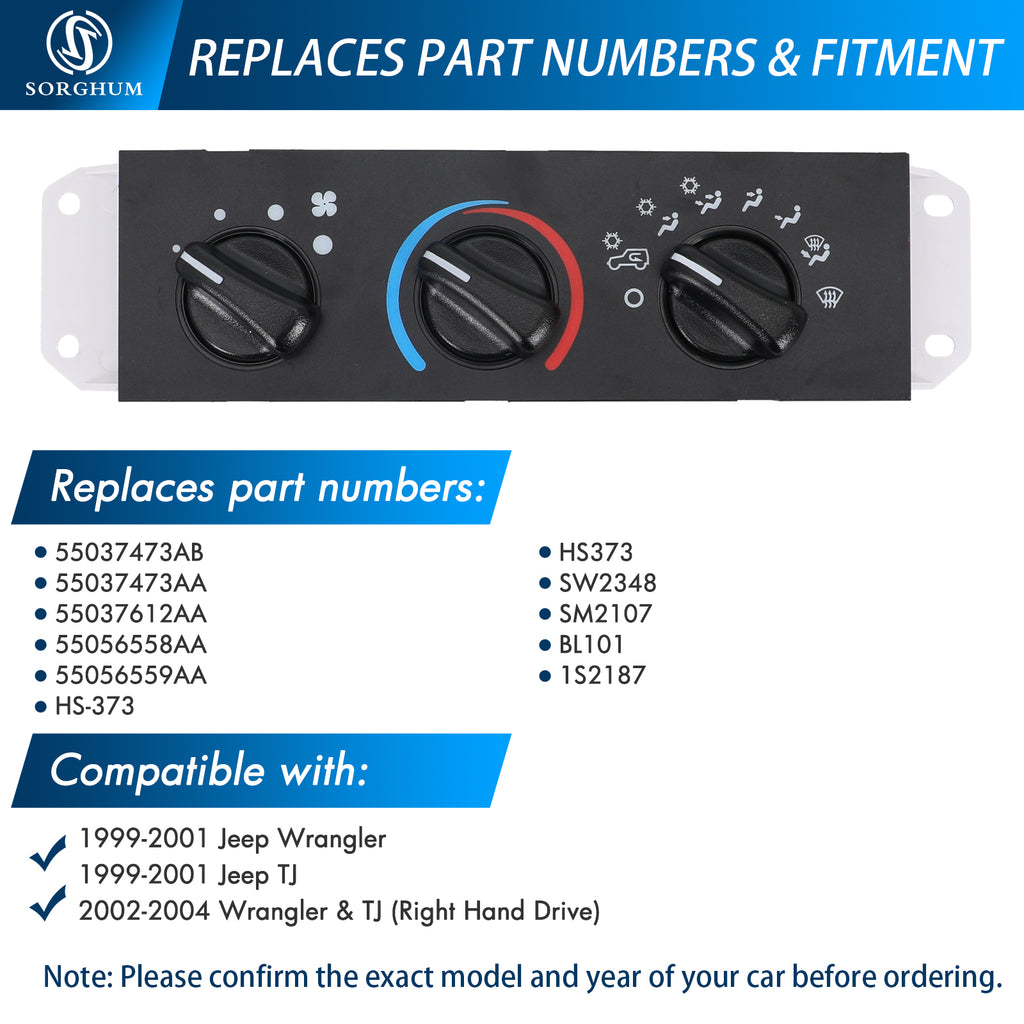 Sorghum 55037473AB Air Conditioning Panel Control Switch Fit for 1999-2001 Jeep Wrangler & TJ 2002-2004 Wrangler & TJ