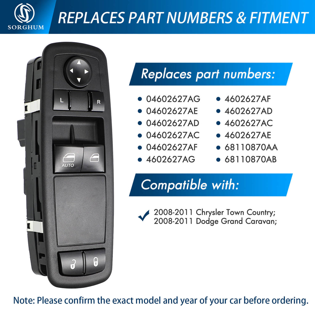 Sorghum 04602627AG 8+8pins Power Master Window Switch for Dodge Grand Caravan Chrysler Town Country