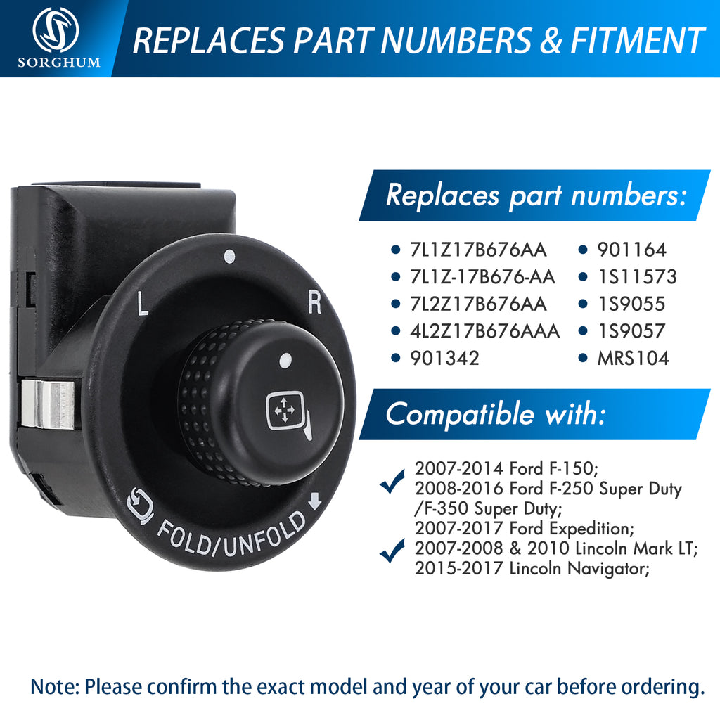 Sorghum 7L1Z17B676AA Window Mirror Control Switch Fit for 2007-2014 Ford F-150 2008-2016 F-250 F-350 07-17 Expedition 07-10 Lincoln Mark LT