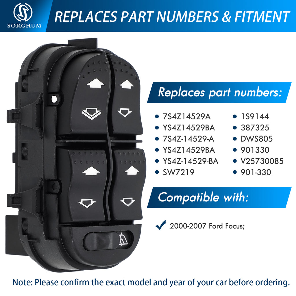 Sorghum 7S4Z14529A Master Power Window Switch Fit for 2000 2001 2002 2003 2004 2005 2006 2007 Ford Focus