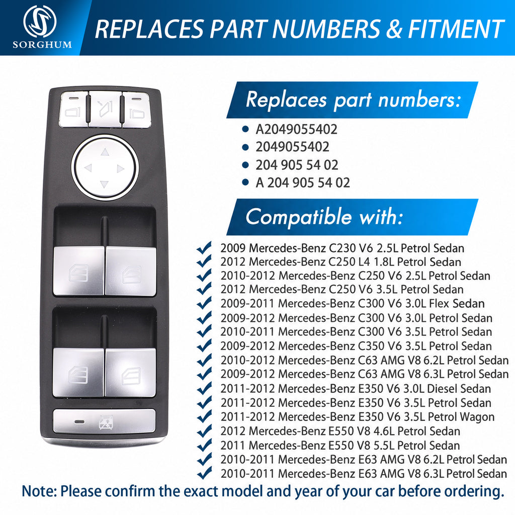 Sorghum A2049055402 Master Power Window Switch Silver For Mercedes Benz W204 C250 C300