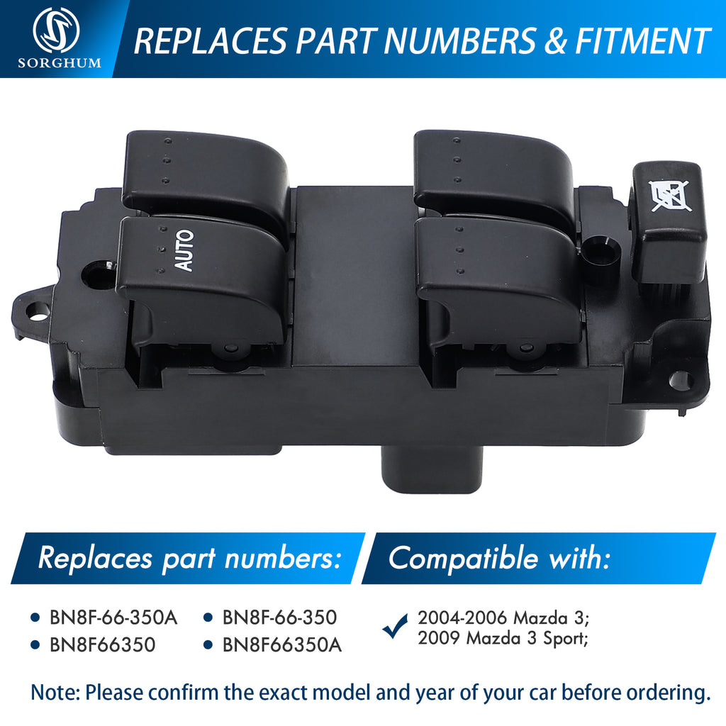 Sorghum BN8F-66-350A Master Power Window Switch Fit for 2004-2006 Mazda 3 2009 Mazda 3