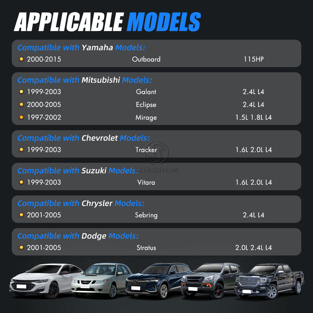 Sorghum CDH210 Fuel Injectors Set of 4 Fit for Yamaha Outboard 115HP 2000-2015 Mitsubishi Galant Eclipse Mirage Chevrolet Tracker Chrysler Sebring Dodge Stratus