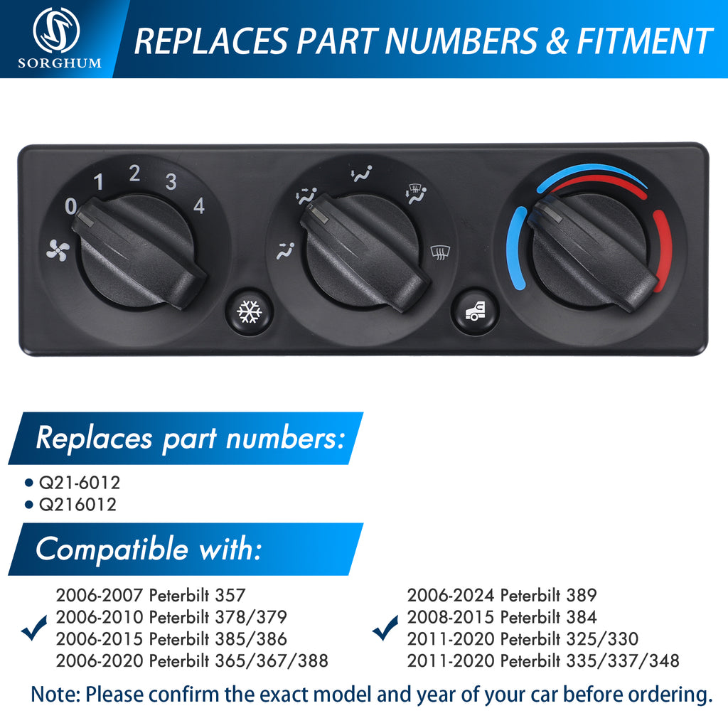 Sorghum Q21-6012 Air Conditioning Panel Control Switch Fit for Peterbilt 357 378 379 385 386 365 367 388 389 384 325 330 335 337